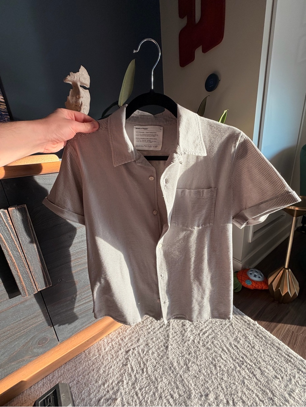 Ministry of Supply Short-Sleeve Button-Down Shirt in Light Gray